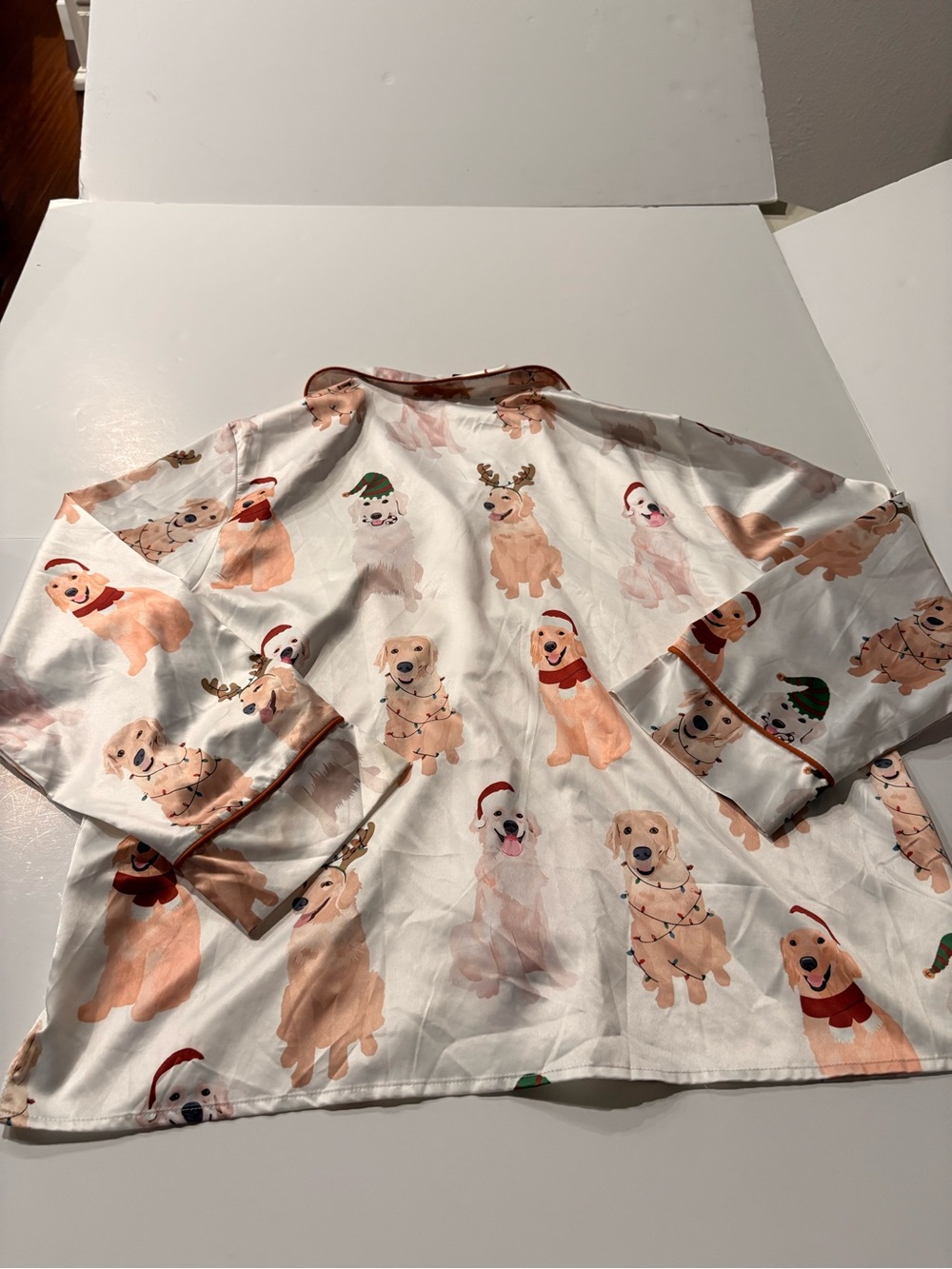 New Women’s White Holiday Dog Golden Retriever Print Pajama Set size XL - Picture 7 of 16